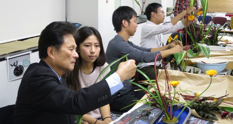 students practicing Ikebana